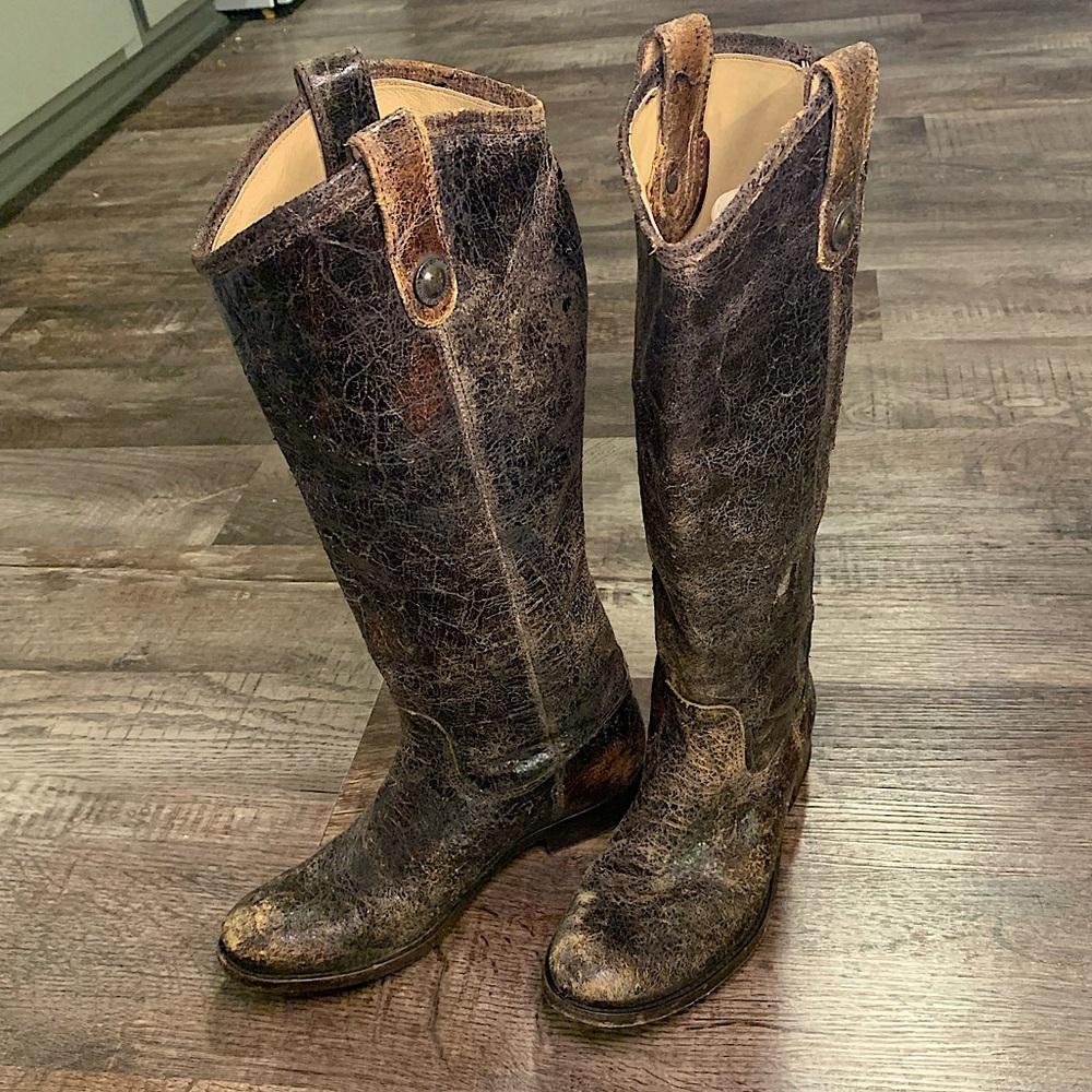 Frye Melissa Button Boots Glazed Distressed Leather